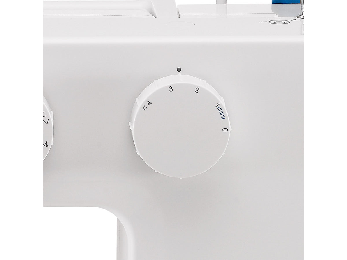 Close up of the stitch length selection dial on a white SINGER 1409 Promise sewing machine