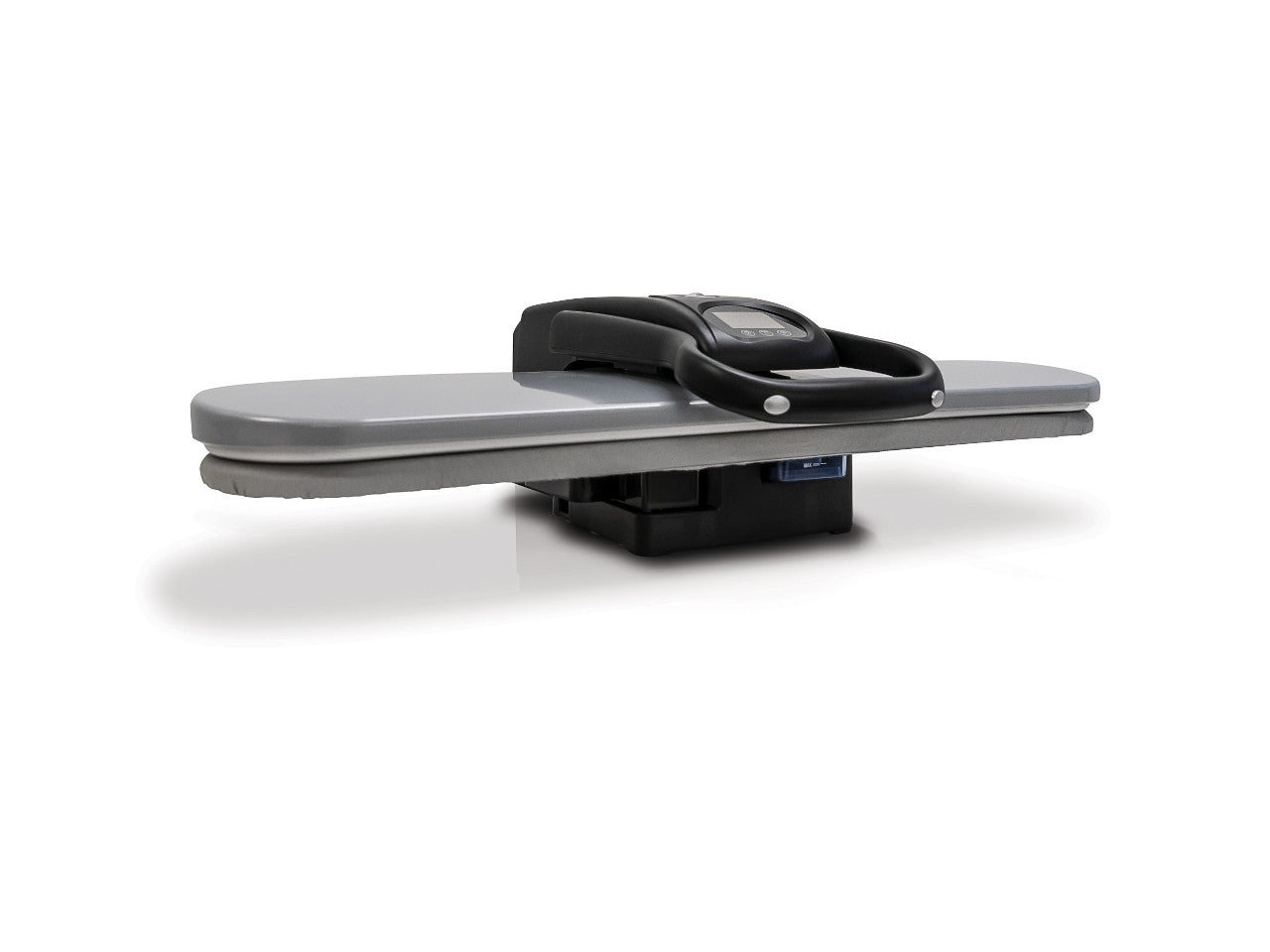 A SINGER ESP36 Intelligent Steam Press, 36-inch in grey color with a digital display and black accents.
