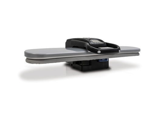 A SINGER ESP36 Intelligent Steam Press, 36-inch in grey color with a digital display and black accents.