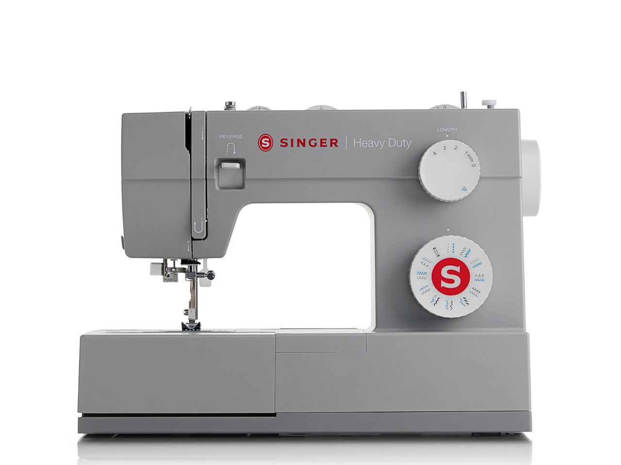 A grey SINGER Heavy Duty 4423 Sewing Machine with a heavy-duty metal frame and powerful motor.