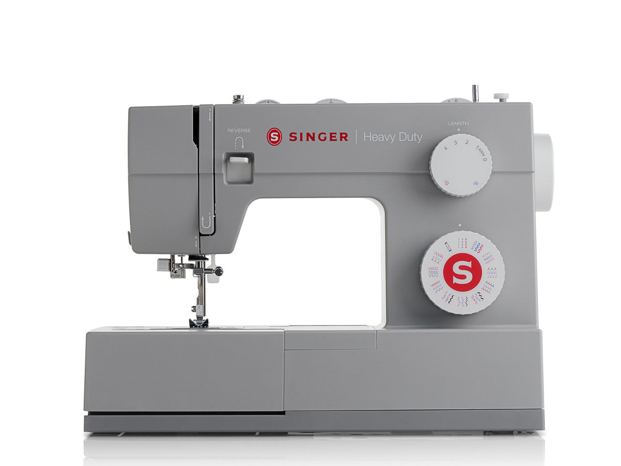 Grey SINGER HD4432 heavy duty Straight-On-Front with two white dials