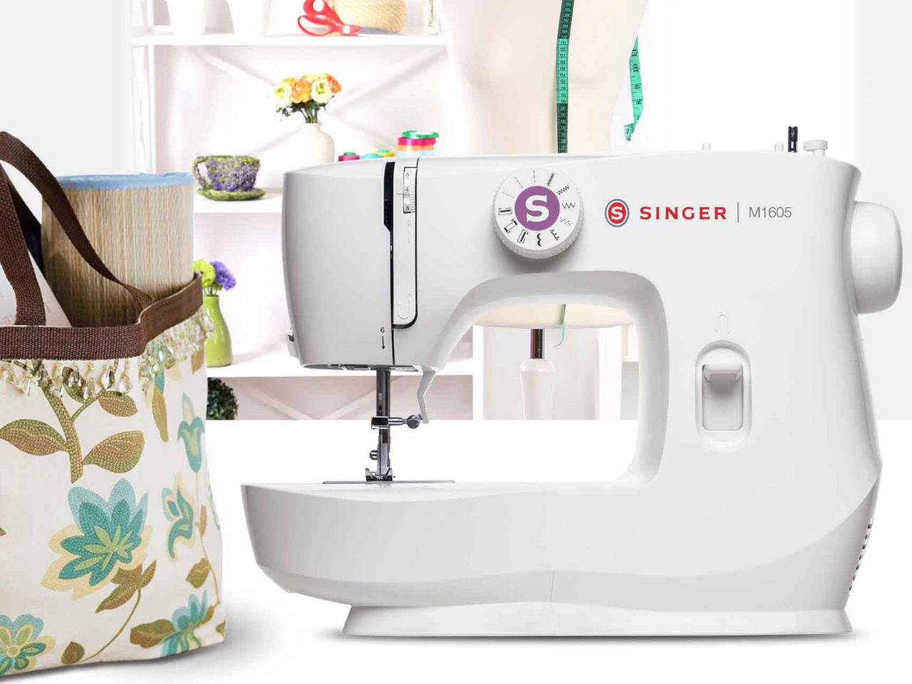 singer-M1605-domestic-sewing-machine-on-a-table